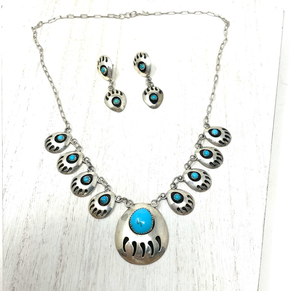 Native American sterling silver/turquoise necklace and earrings set, NWOT